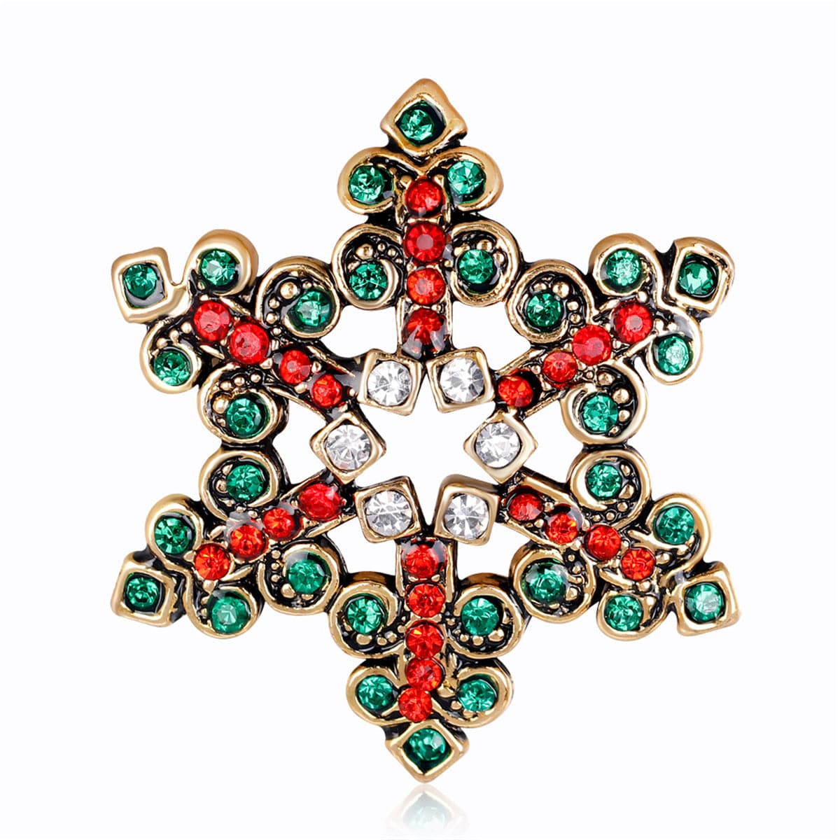 Cubic Zirconia and Openwork Snowflake Brooch, brooch pin, botanical inspired, front view
