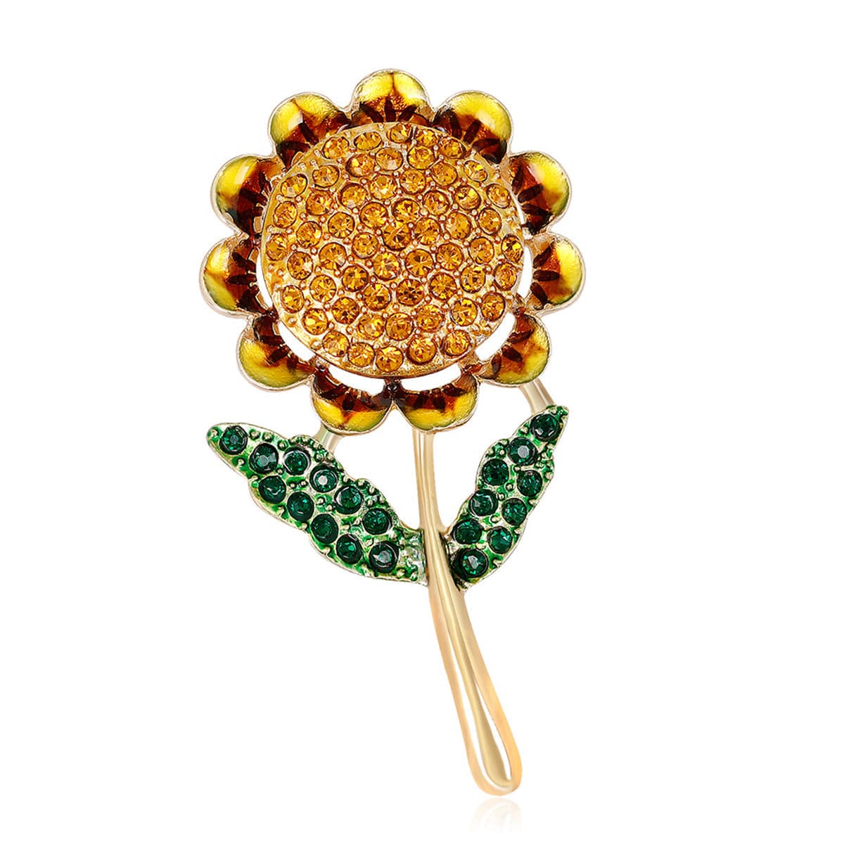 Cubic Zirconia & 18K Gold-Plated Sunflower Brooch