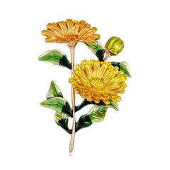 Yellow Enamel & 18K Gold-Plated Flower Brooch