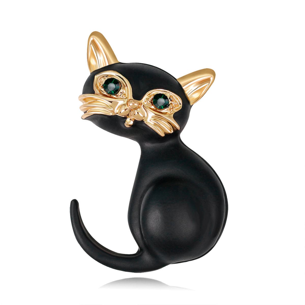 Green Cubic Zirconia & 18K Gold-Plated Kitty Brooch