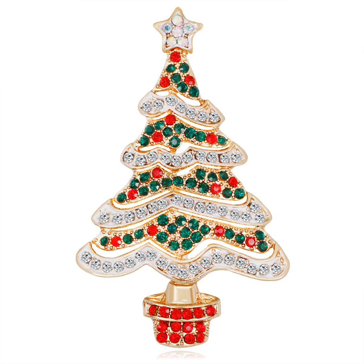 Cubic Zirconia & 18K Gold-Plated Potted Christmas Tree Brooch