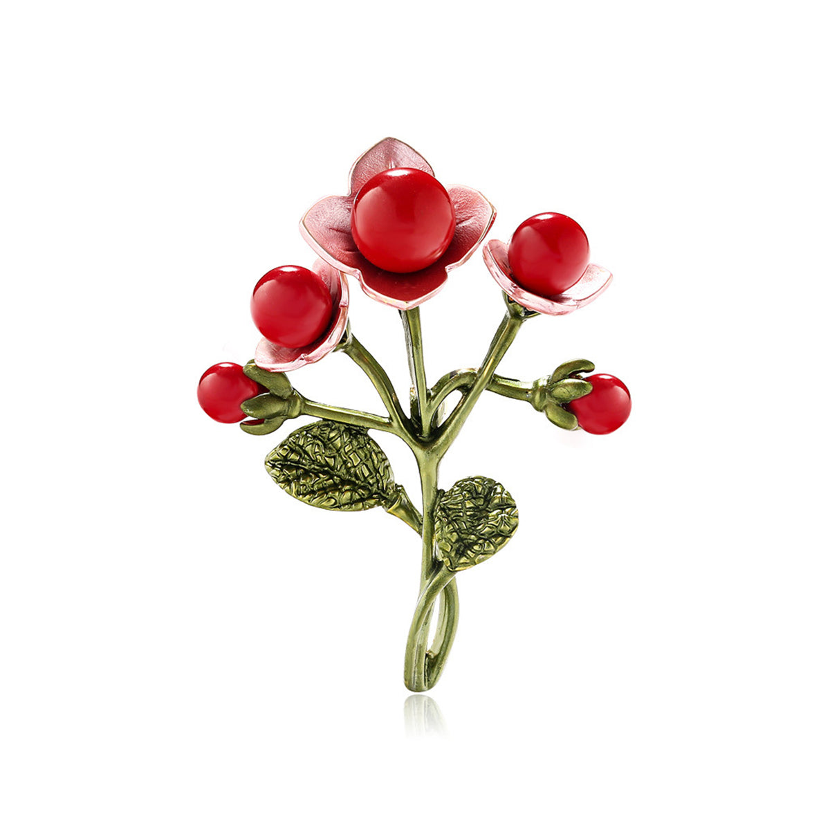 Red and Green Botany Brooch, brooch pin, everyday style, front view