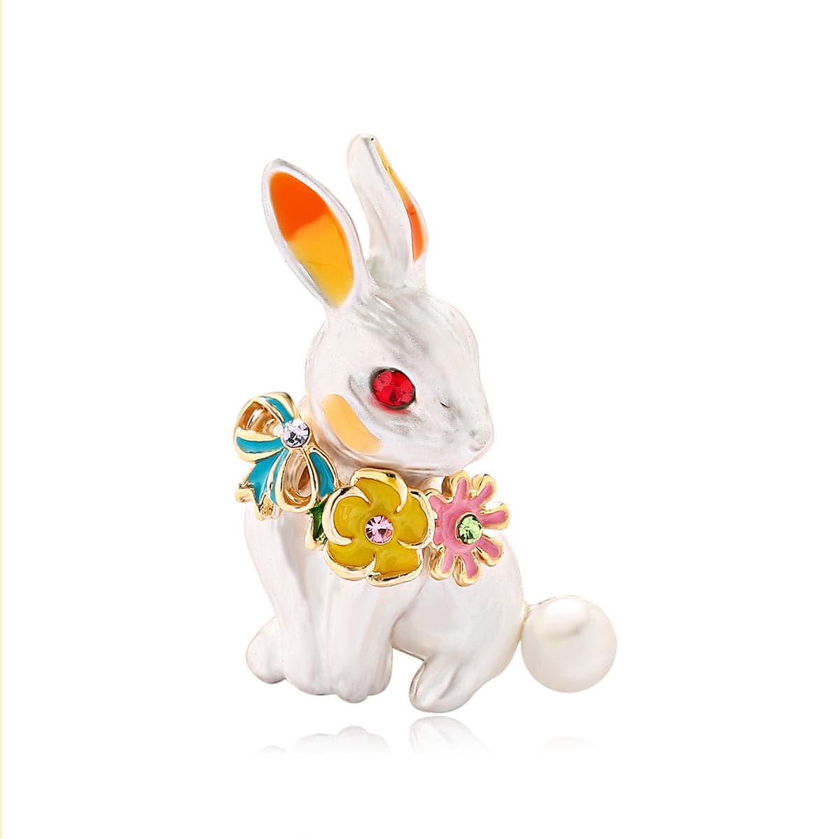 White and Cubic Zirconia Rabbit Brooch, brooch pin, vintage-inspired design, front view