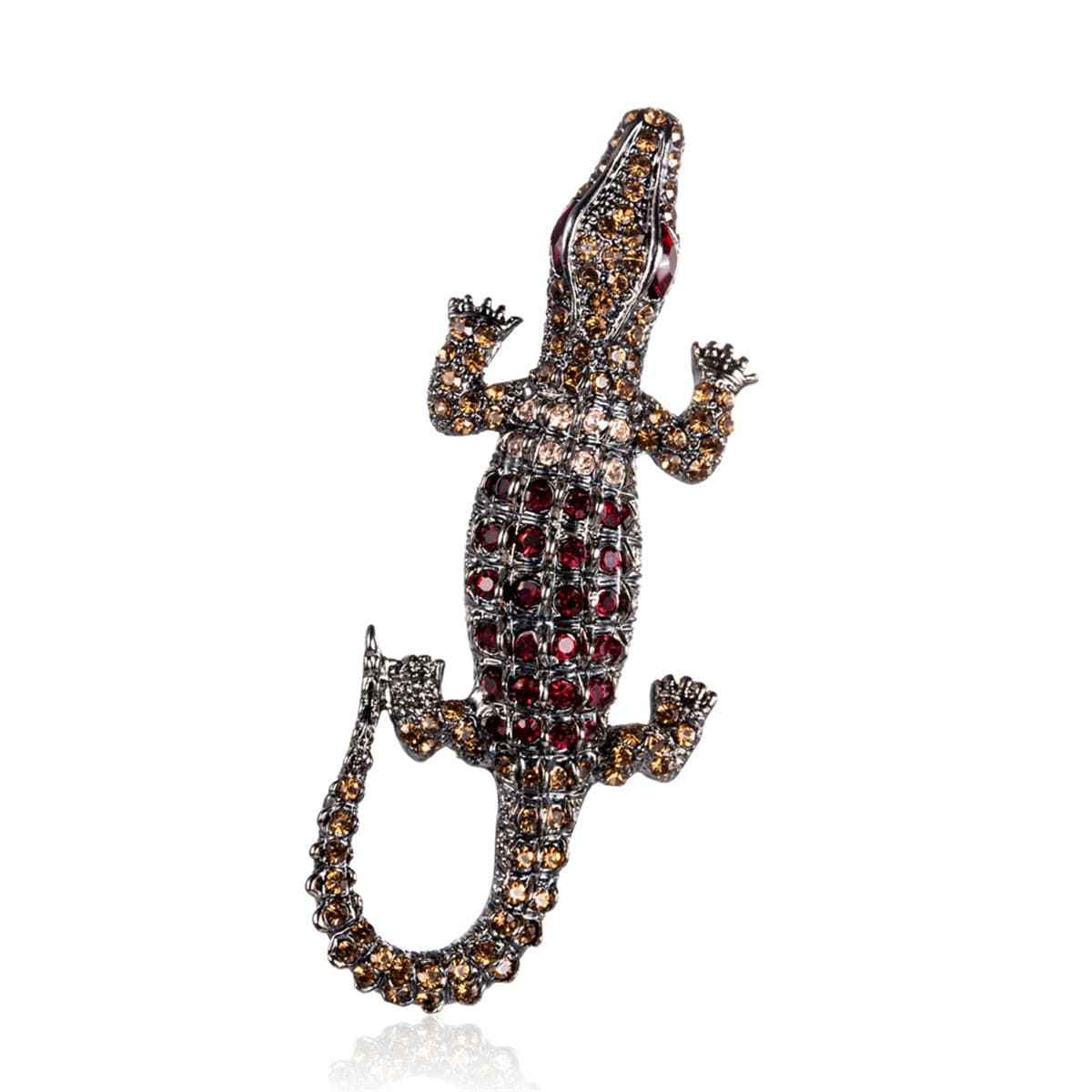 Cubic Zirconia & Silver-Plated Crocodile Brooch