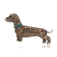 Brown cubic zirconia & Silver-Plated Dog Brooch - streetregion