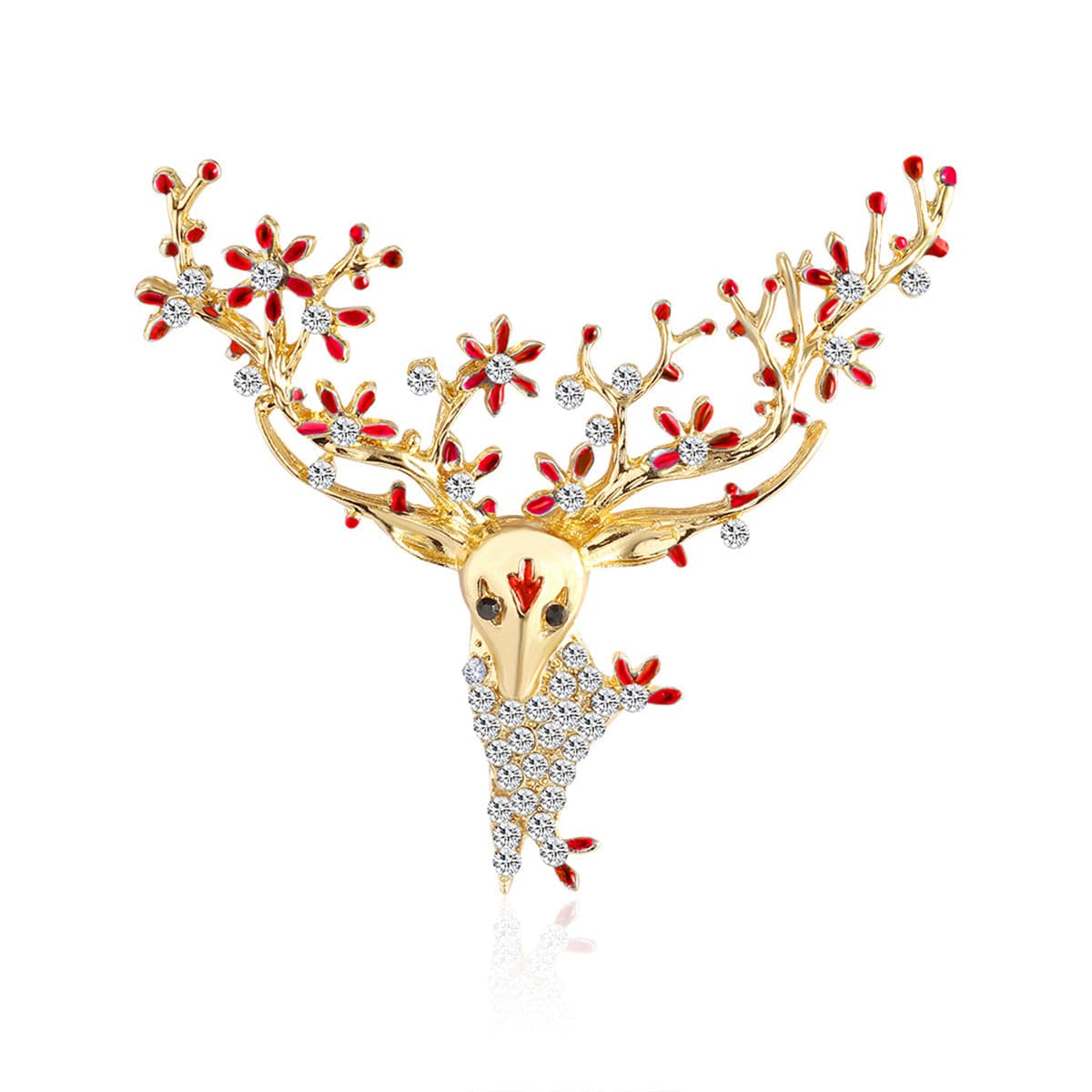 Cubic Zirconia & Enamel 18K Gold-Plated Reindeer Brooch