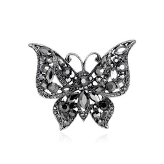 Black Crystal & Cubic Zirconia Silver-Plated Butterfly Brooch