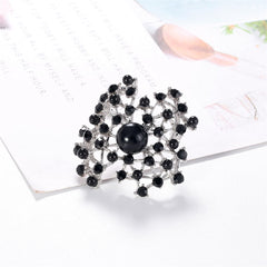Black Cubic Zirconia & Pearl Silver-Plated Open Botany Brooch