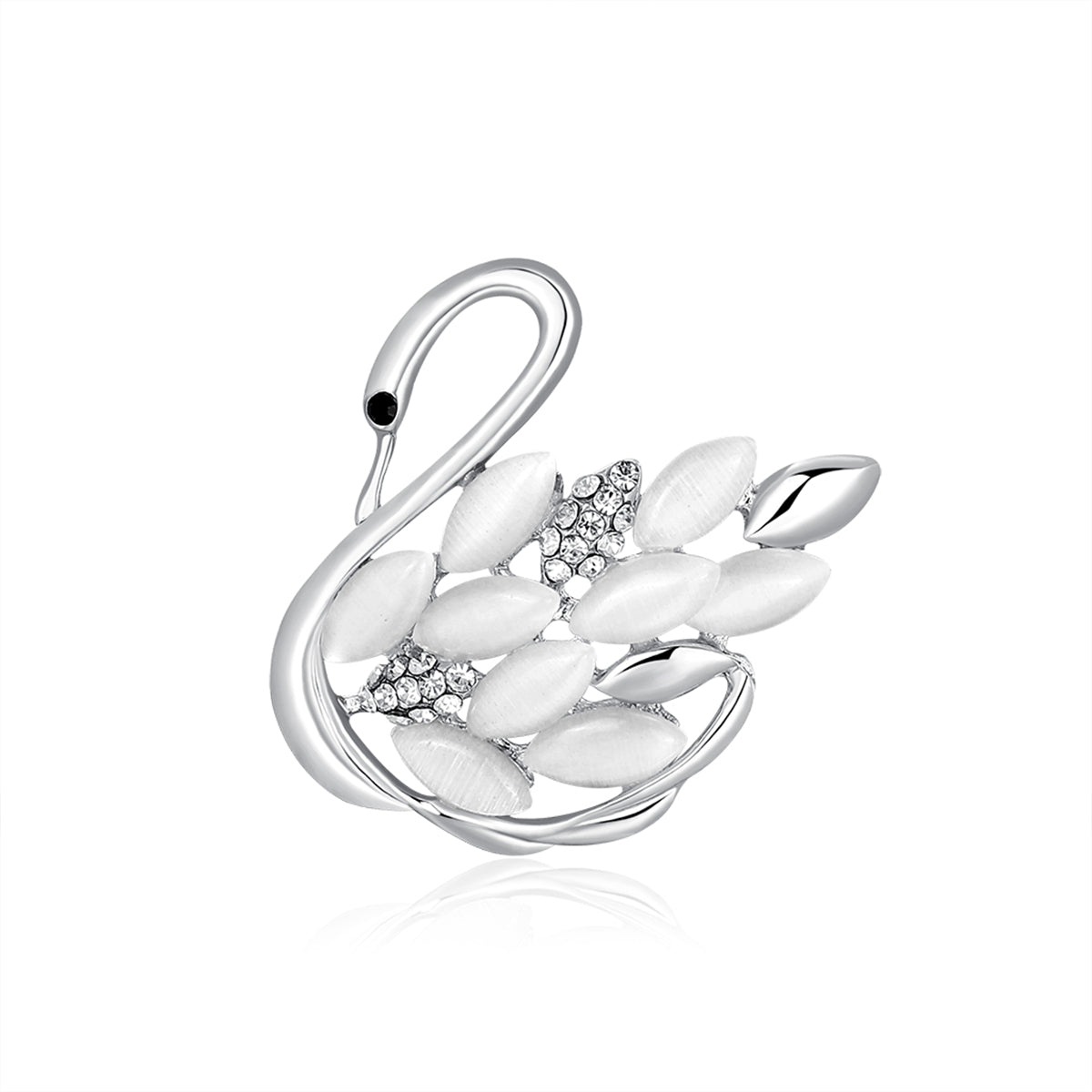 Clear Cubic Zirconia and Silver-Plated Goose Brooch, silver brooch pin, everyday style, front view