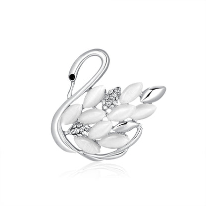 Clear Cubic Zirconia and Silver-Plated Goose Brooch, silver brooch pin, everyday style, front view