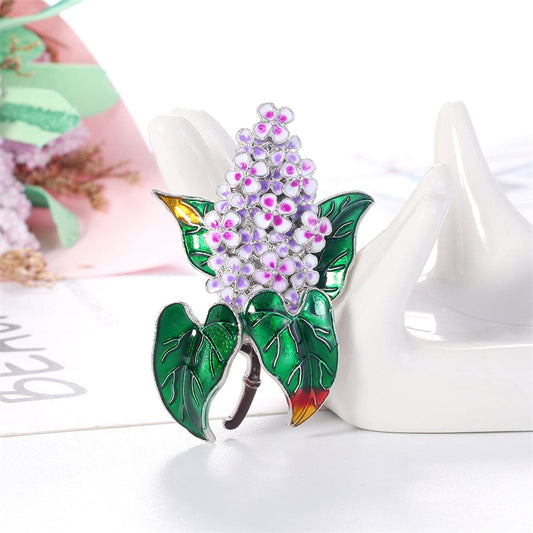 Purple and Silver-Plated Flower Brooch, silver brooch pin, everyday style, front view