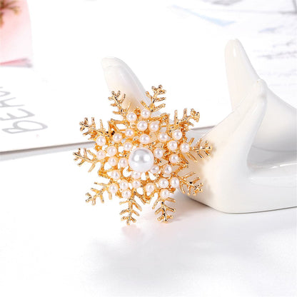 Pearl and 18K Gold-Plated Snowflake Brooch, gold brooch pin, everyday style, front view