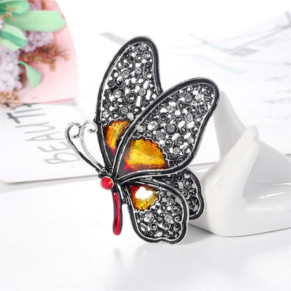 Red Cubic Zirconia and Silver-Plated Butterfly Brooch, silver brooch pin, everyday style, front view