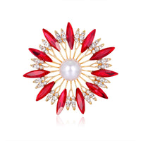 Red Crystal & Pearl Sunflower Brooch