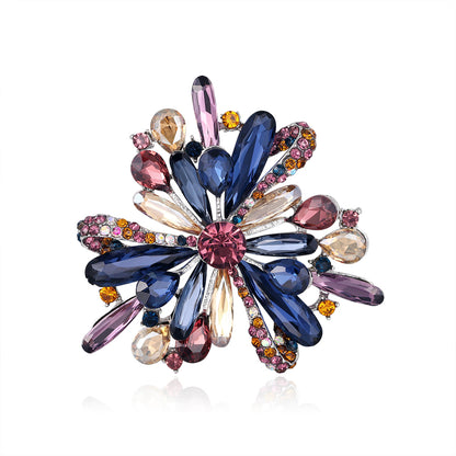 Pink and Multicolor Cubic Zirconia and Silver-Plated Flower Brooch, silver brooch pin, dainty minimalist design, front view