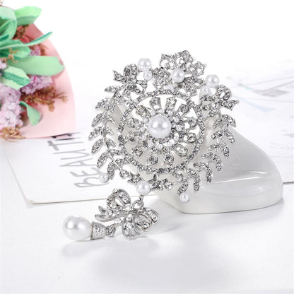 Clear Cubic Zirconia and Silver-Plated Botany Bow Brooch, silver brooch pin, vintage-inspired design, front view