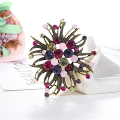 Magenta & Purple Crystal Milgrain Cluster Floral Brooch