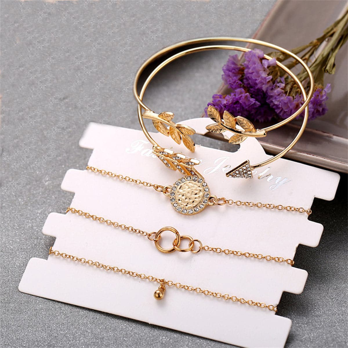 Cubic Zirconia and 18K Gold-Plated Pavé Arrow Cuff Bracelet Set, jewelry gift sets for women, front view