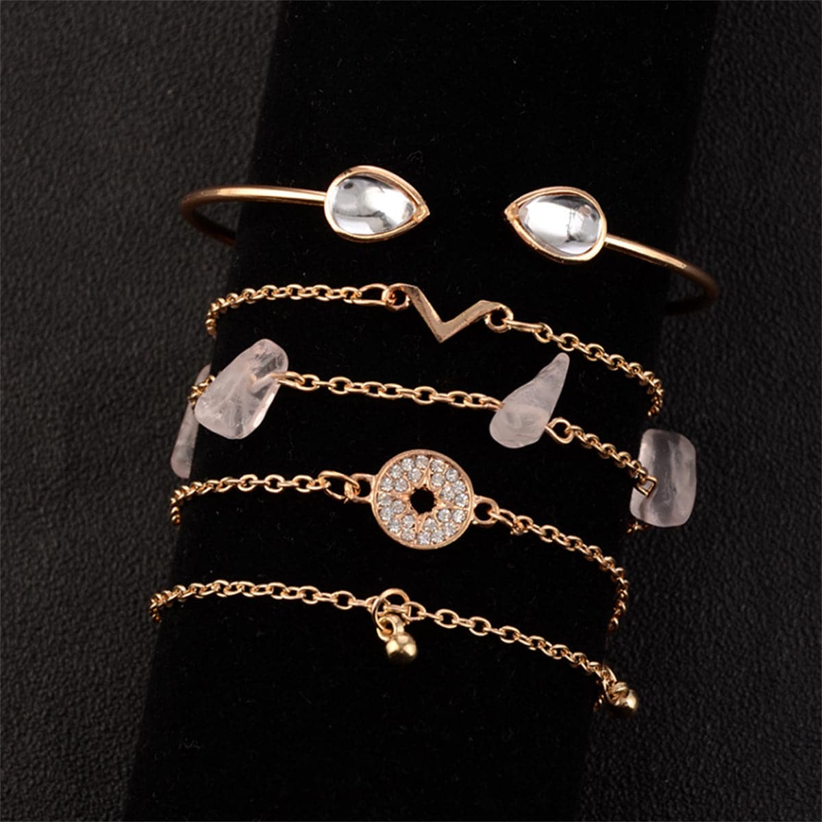 Cubic Zirconia & Moonstone Charm Bracelet Set