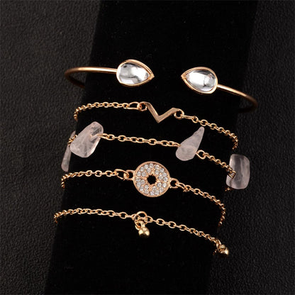 Cubic Zirconia and Moonstone Charm Bracelet Set, jewelry gift sets for women, dainty minimalist design, side view