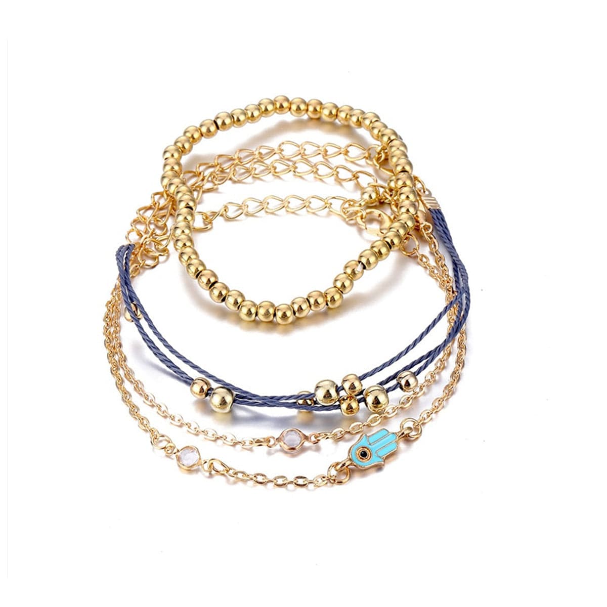 Cubic Zirconia & 18K Gold-Plated Bead Hamsa Bracelet Set