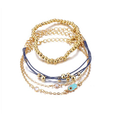 Cubic Zirconia & 18K Gold-Plated Bead Hamsa Bracelet Set