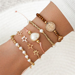 Pearl & 18K Gold-Plated Star Beaded Bracelet Set