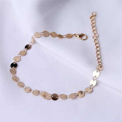 18K Gold-Plated Disc Mariner Chain Anklet, gold anklet bracelet, dainty minimalist design, detail close-up