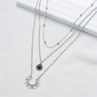 Black Resin & Silver-Plated Sunflower Layered Pendant Necklace