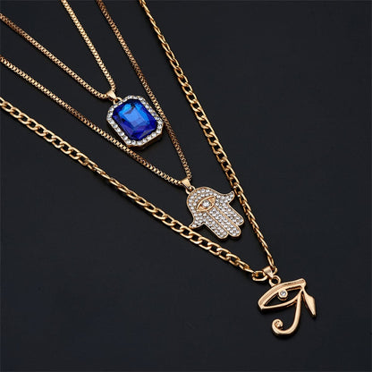 Crystal and Cubic Zirconia Hamsa Pendant Layered Necklace, pendant necklace for women, everyday style, front view
