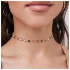 Blue Enamel & 18K Gold-Plated Multi-Hued Evil Eye Necklace