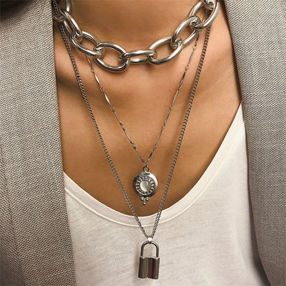 Moonstone and Silver-Plated Latch Pendant Layered Necklace, silver pendant necklace for women, everyday style, side view