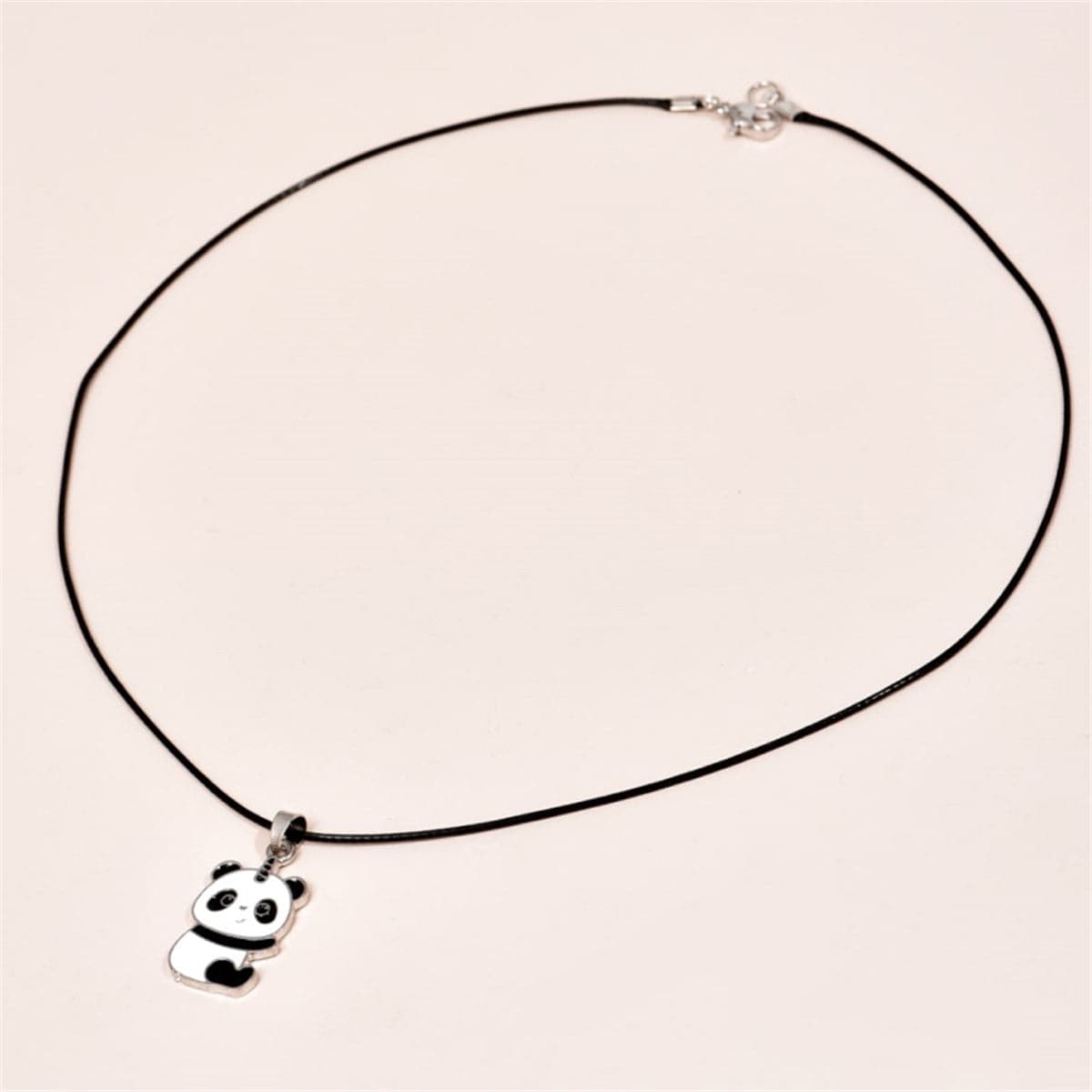 Black & Silver-Plated Panda Pendant Necklace