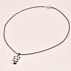Black & Silver-Plated Panda Pendant Necklace