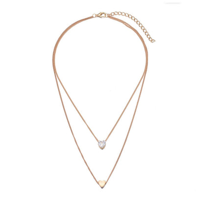 Cubic Zirconia and 18K Gold-Plated Heart Double Pendant Necklace, gold pendant necklace for women, front view