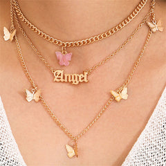 Pink Acrylic & 18K Gold-Plated Butterfly 'Angel' Layer Pendant Necklace