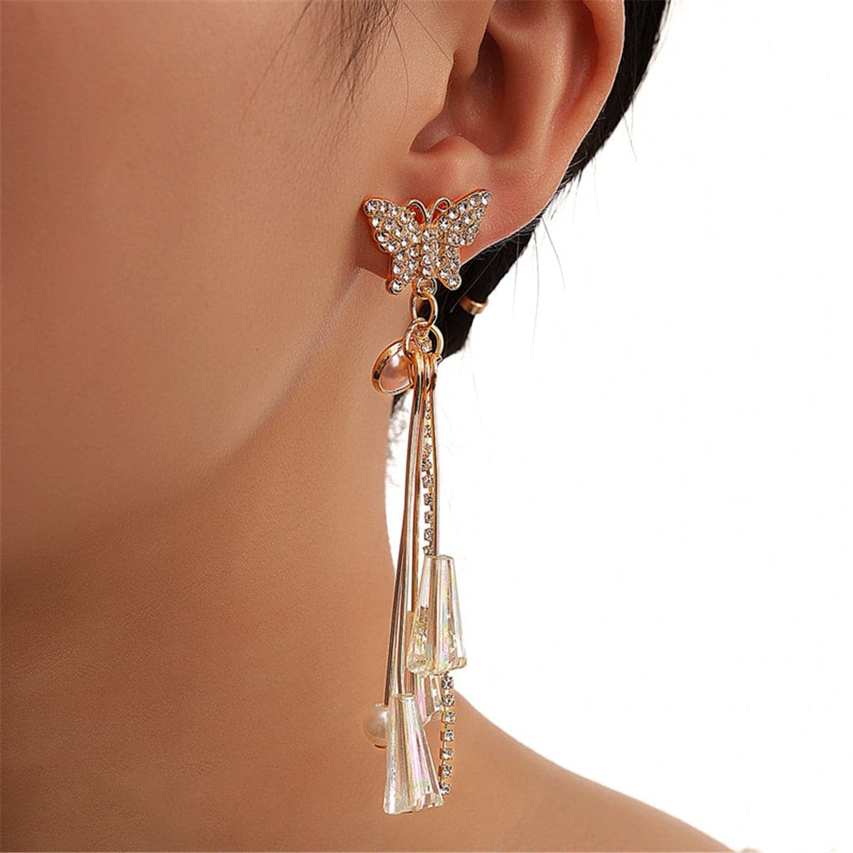 Pearl & 18K Gold-Plated Butterfly Tassel Drop Earrings