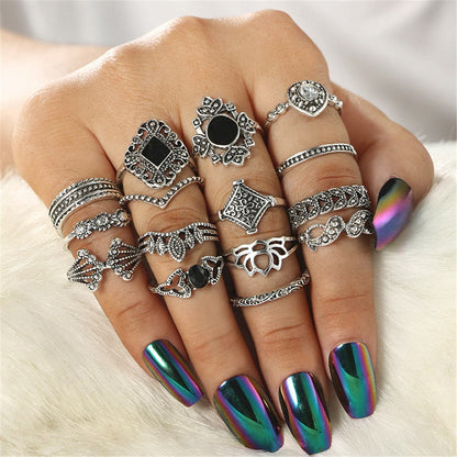 Cubic Zirconia and Resin Silver-Plated Sunflower Ring Set, jewelry gift sets for women, vintage-inspired design, front view