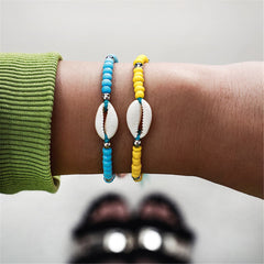 Shell & Turquoise Stretch Bracelet Set