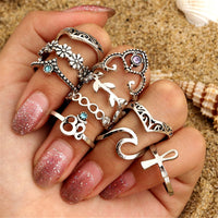 Cubic Zirconia & Silver-Plated Leaf Ring Set