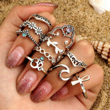 Cubic Zirconia & Silver-Plated Leaf Ring Set