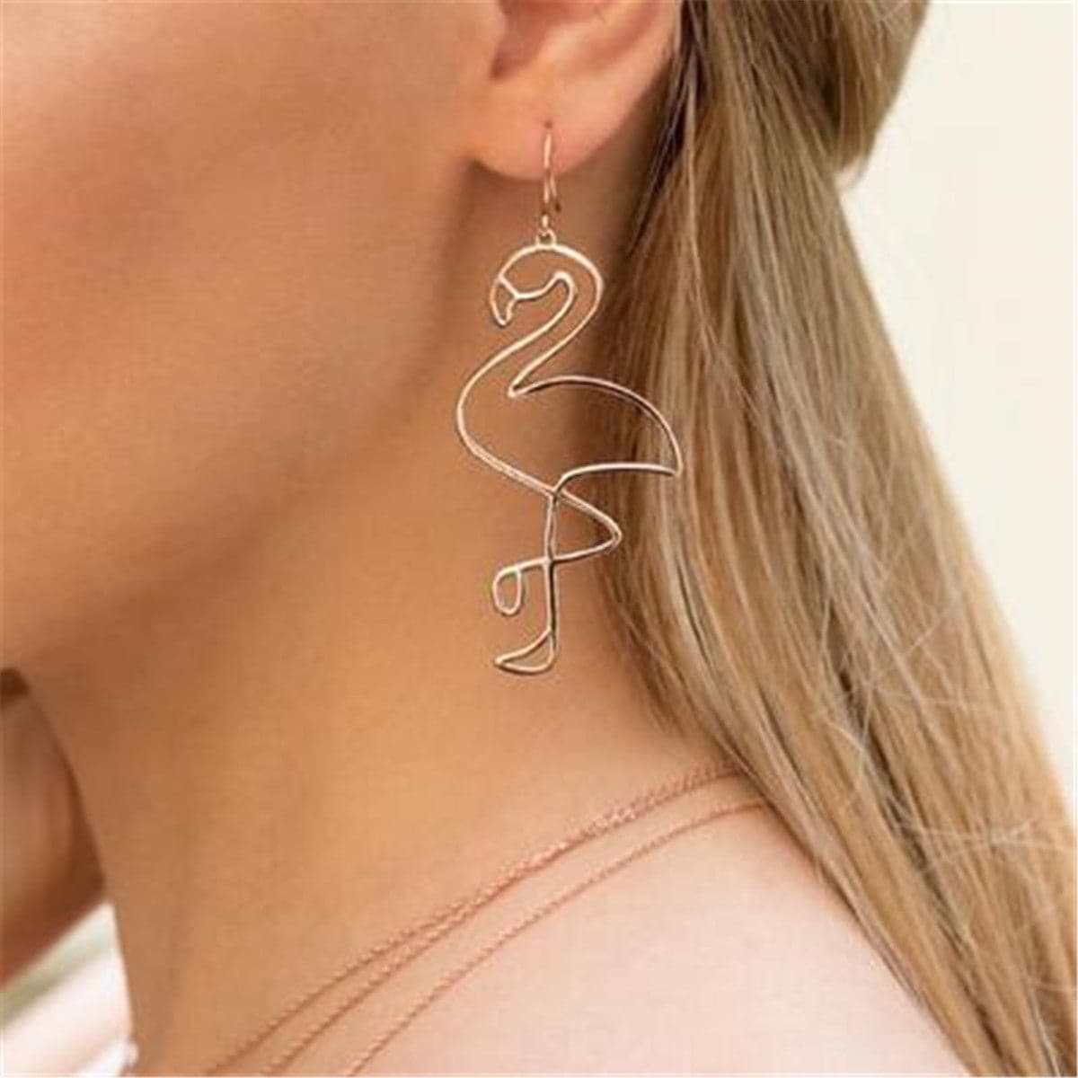 18K Gold-Plated Flamingo Drop Earrings, gold drop earrings for women, botanical inspired, side view