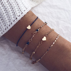 Black Cubic Zirconia & 18K Gold-Plated Bead Heart Bracelet Set