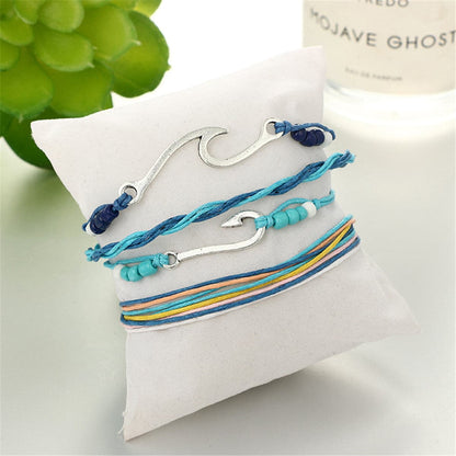 Turquoise and Silver-Plated Fishing Hook Bracelet Set, jewelry gift sets for women, everyday style, side view