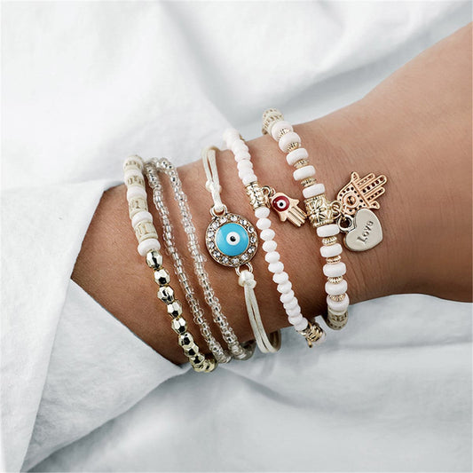 Turquoise and 18K Gold-Plated Hamsa Heart Bracelet Set, jewelry gift sets for women, vintage-inspired design, front view