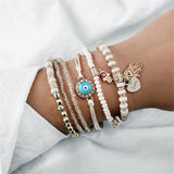Turquoise & 18K Gold-Plated Hamsa Heart Bracelet Set