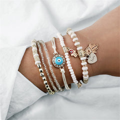 Turquoise & 18K Gold-Plated Hamsa Heart Bracelet Set