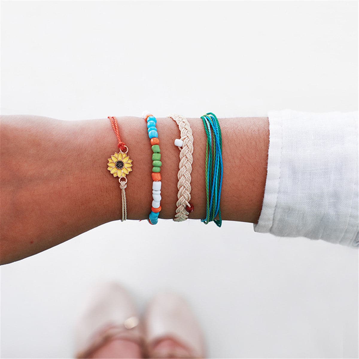 Howlite & Yellow Enamel Mum Beaded Bracelet Set
