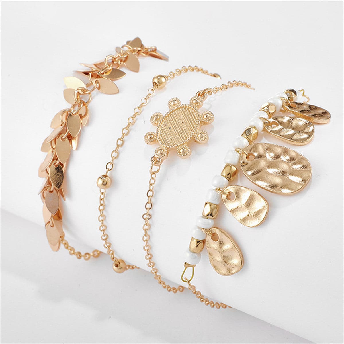Howlite & 18K Gold-Plated Leaves Bracelet Set