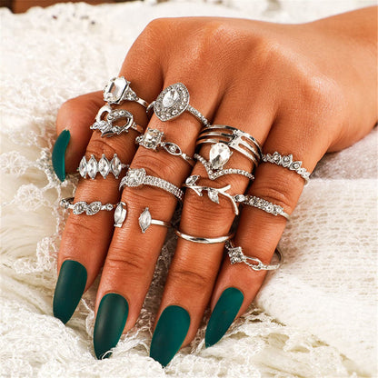 Cubic Zirconia and Silver-Plated Heart Ring Set, jewelry gift sets for women, elegant gift for her, front view